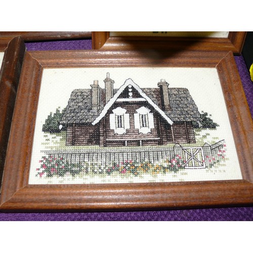 106 - 5 CROSS STITCH PICTURES OF COTTAGES