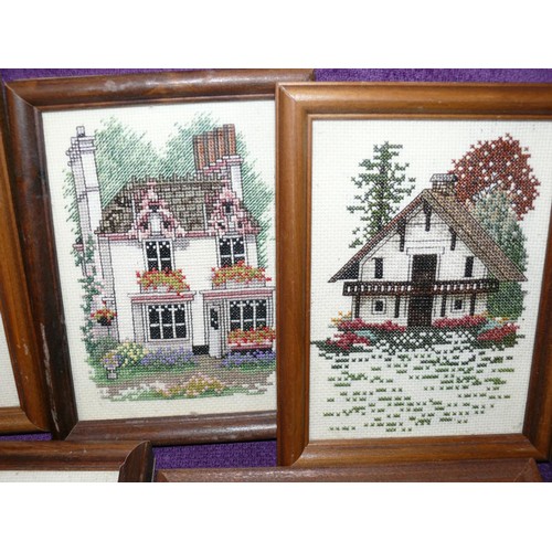 106 - 5 CROSS STITCH PICTURES OF COTTAGES