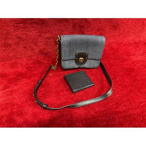 162 - Ralph Lauren leather & denim clutch purse, together with a gents black leather Ralph Lauren wallet.