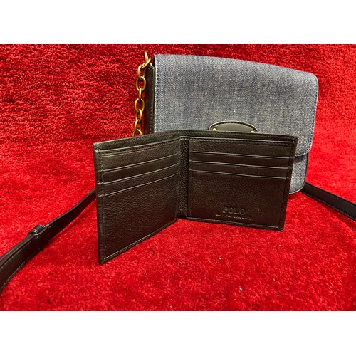 162 - Ralph Lauren leather & denim clutch purse, together with a gents black leather Ralph Lauren wallet.