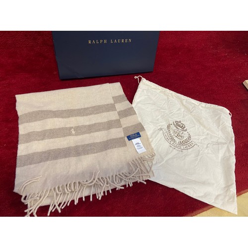 163 - 2x Ralph Lauren scarves. 1x Black and red checked in original box and 1x beige/biscuit coloured with... 