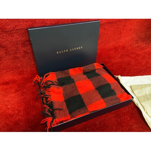 163 - 2x Ralph Lauren scarves. 1x Black and red checked in original box and 1x beige/biscuit coloured with... 