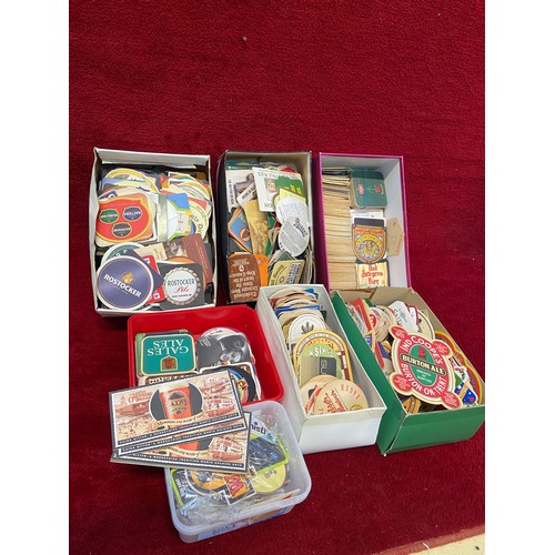 183 - A very large quantity of collectible vintage beer mats, mostly British and European. 5x shoe boxes &... 