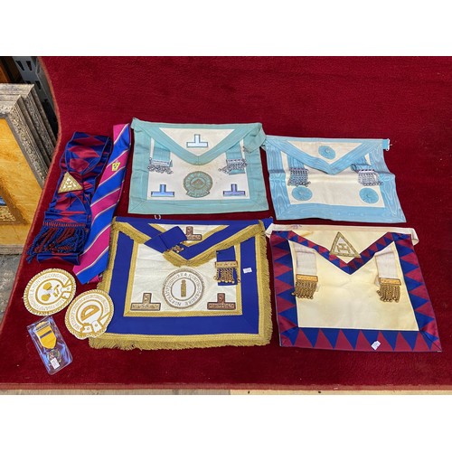 184 - Job lot of Masonic memorabilia from Northamptonshire & Huntingdonshire, including 4 ceremonial apron... 