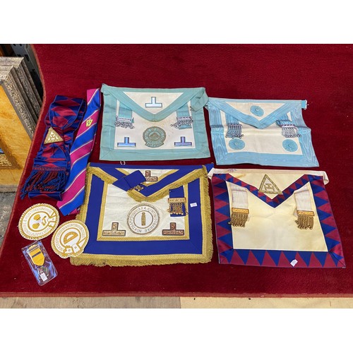 184 - Job lot of Masonic memorabilia from Northamptonshire & Huntingdonshire, including 4 ceremonial apron... 