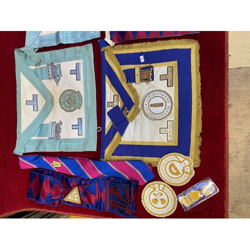 184 - Job lot of Masonic memorabilia from Northamptonshire & Huntingdonshire, including 4 ceremonial apron... 