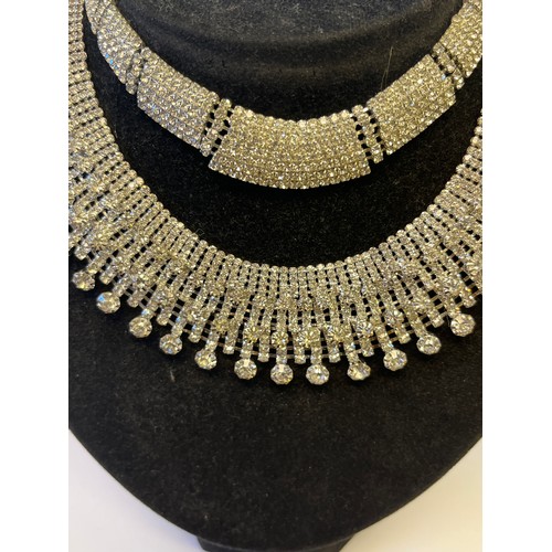 7 - 2 DIAMANTE AND SILVERPLATE DRESS NECKLACES AND CHOKER HIGH FASHION