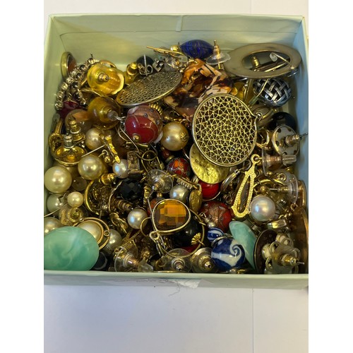 13 - 2 BOXES FULL OF HIGH FASHION EARRINGS APPROX 100 PAIRS