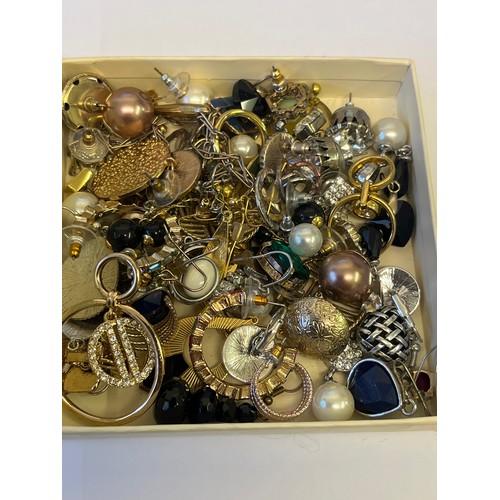 13 - 2 BOXES FULL OF HIGH FASHION EARRINGS APPROX 100 PAIRS