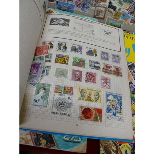 53 - 3 STAMP ALBUMS, FIRST HALF AND MID 20TH CENTURY STAMPS TOGETHER WITH LOOSE STAMPS AND A BAG WITH CIG... 