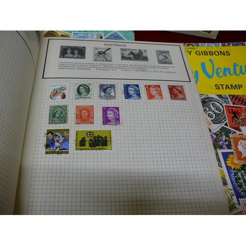 53 - 3 STAMP ALBUMS, FIRST HALF AND MID 20TH CENTURY STAMPS TOGETHER WITH LOOSE STAMPS AND A BAG WITH CIG... 