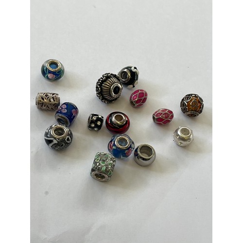 30 - A COLLECTION OF SILVER PANDORA STYLE BEADS SOME MURANO GLASS