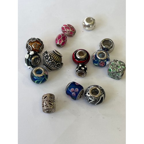 30 - A COLLECTION OF SILVER PANDORA STYLE BEADS SOME MURANO GLASS