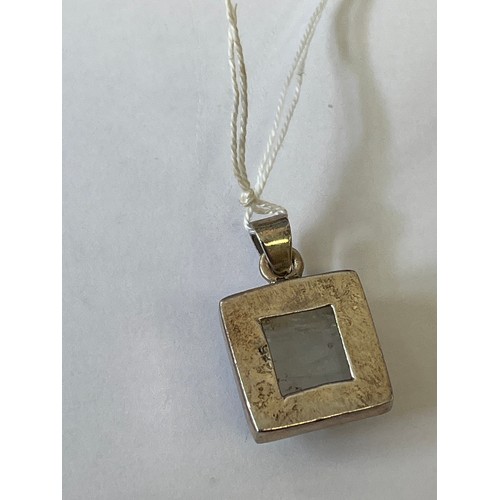 36 - A SOLID SILVER PENDANT WITH SQUARE RAINBOW MOON STONE