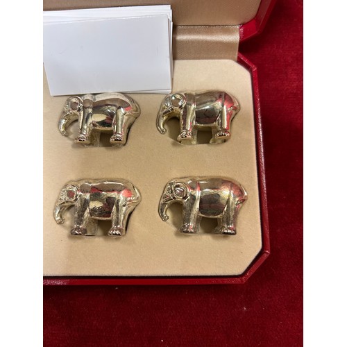 44 - A COMPLETE SET OF SILVER PLATE ELEPHANT PLACE CARD HOLDERS IN GIFT BOX