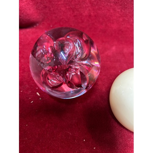 47 - 2 GLASS PAPERWEIGHTS, ONE APPLE AND ONE WITH BUBBLE