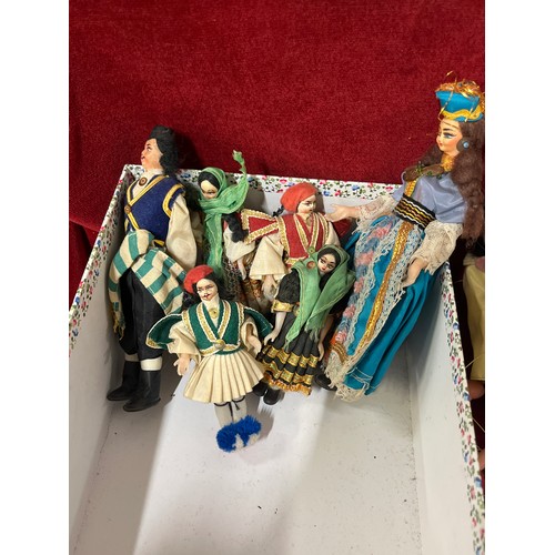 54 - 6 VINTAGE CYPRIOT COSTUME DOLLS IN A BOX, 1970'S HOLLY HOBBIE DOLL IN VGC, PELHAM JUNIOR PUPPET IN V... 