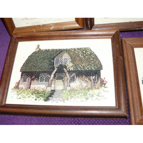 106 - 5 CROSS STITCH PICTURES OF COTTAGES