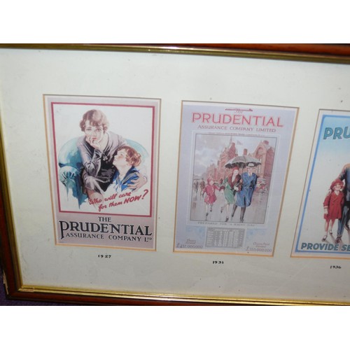 117 - FRAMED PRUDENTIAL ASSURANCE ADVERTISING PRINTS 1927 TO 1958