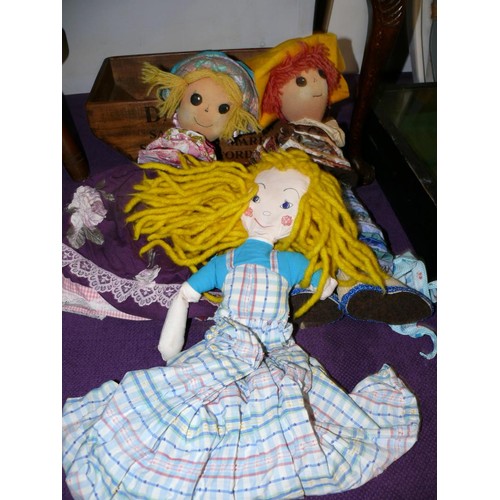 131 - 3 RAG DOLLS, TWO OF WHICH HAVE EXPANDING LIMBS