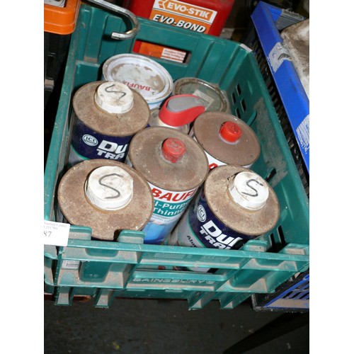 187 - GREEN CRATE OF PAINTS, PRIMERS ETC