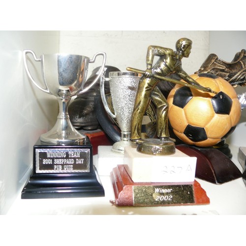 227A - CUBE OF SPORTS TROPHIES - FOOTBALL & SNOOKER