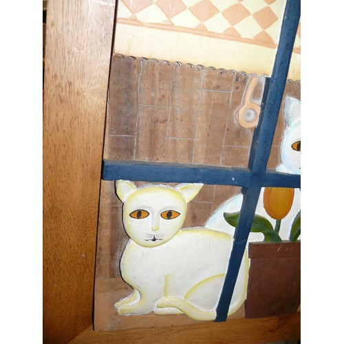 261 - WOODEN PICTURE OF A CAT IN A WINDOW