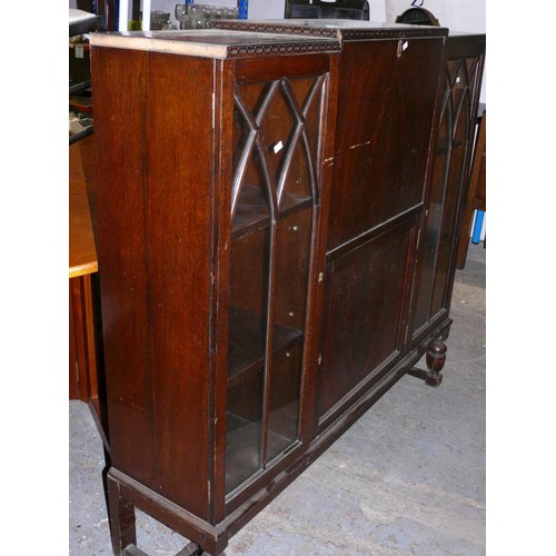 322 - 1940'S OAK VENEERED BUREAU BOOKCASE