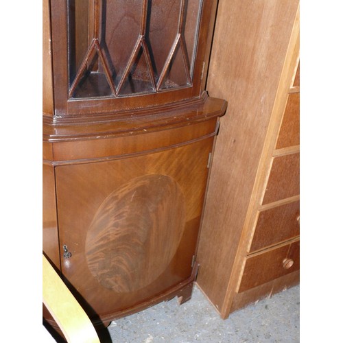 329 - MAHOGANY CORNER CUPBOARD WITH ASTRAGAL GLAZING TO TOP HALF