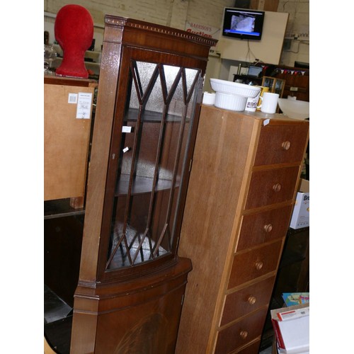 329 - MAHOGANY CORNER CUPBOARD WITH ASTRAGAL GLAZING TO TOP HALF