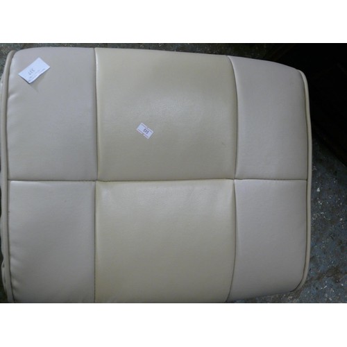 337 - FOOTSTOOL WITH FAWN COLOURED FAUX LEATHER UPHOLSTERY