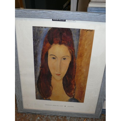 394 - 4 FRAMED PRINTS AFTER FAMOUS ARTISTS INCLUDING MODIGLIANI, WINSLOW HOMER - ALL IN GREY FRAMES