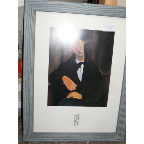 394 - 4 FRAMED PRINTS AFTER FAMOUS ARTISTS INCLUDING MODIGLIANI, WINSLOW HOMER - ALL IN GREY FRAMES