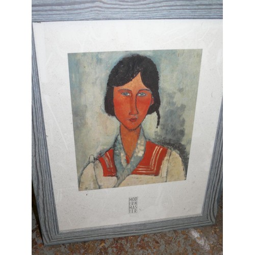 394 - 4 FRAMED PRINTS AFTER FAMOUS ARTISTS INCLUDING MODIGLIANI, WINSLOW HOMER - ALL IN GREY FRAMES