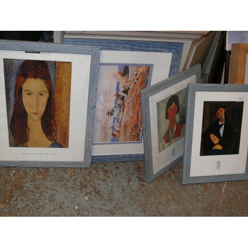 394 - 4 FRAMED PRINTS AFTER FAMOUS ARTISTS INCLUDING MODIGLIANI, WINSLOW HOMER - ALL IN GREY FRAMES