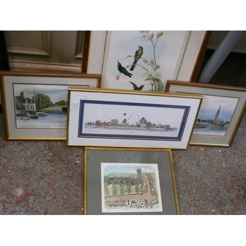 395 - 5 GOOD QUALITY FRAMED PRINTS TO INCLUDE A PAIR DEPICTING HUMMINGBIRDS, LIMITED EDITION 50/75 WALSHAM... 