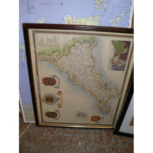 396 - LARGE QUANTITY OF FRAMES, MIRRORS, PRINTS, MAPS. INCLUDES A BLANK CANVAS IN HEAVY PINE FRAME, MAP OF... 