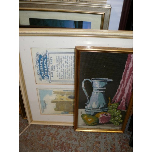 396 - LARGE QUANTITY OF FRAMES, MIRRORS, PRINTS, MAPS. INCLUDES A BLANK CANVAS IN HEAVY PINE FRAME, MAP OF... 