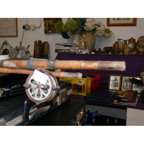 408 - VINTAGE BAMBOO CANE FISHING ROD WITH A REEL