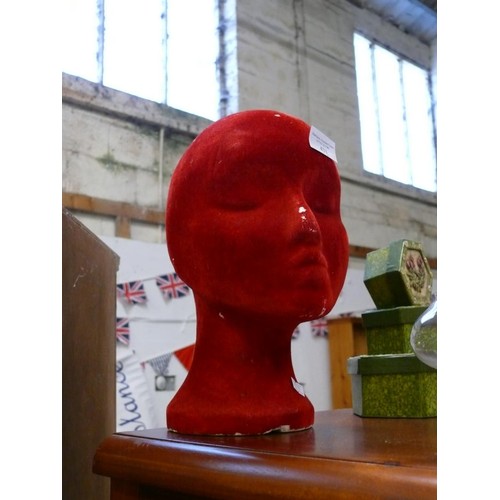 431 - RETRO MANNEQUIN HEAD IN RED - FOR HAT OR WIG DISPLAY