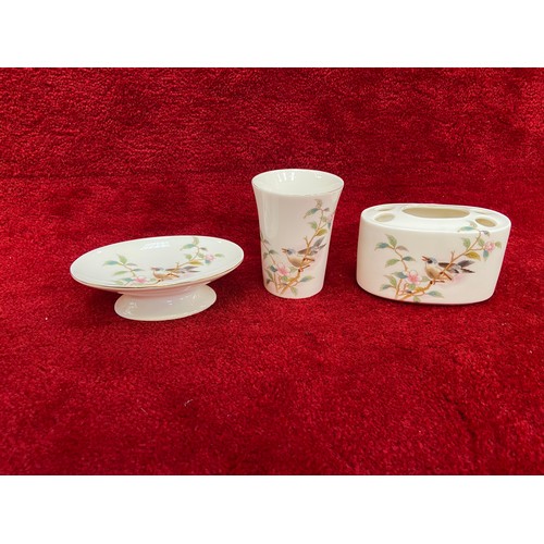 193 - Vintage Yamaji Japan hand decorated porcelain bathroom set, including beaker, soap dish and toothbru... 