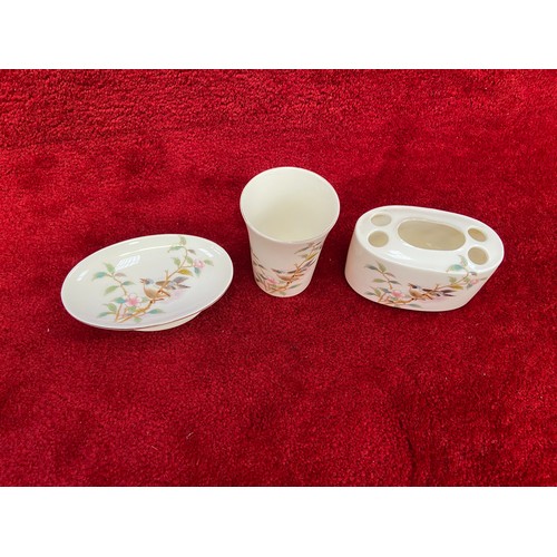 193 - Vintage Yamaji Japan hand decorated porcelain bathroom set, including beaker, soap dish and toothbru... 