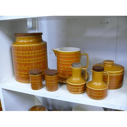 98 - COLLECTION OF HORNSEA 'SAFFRON' CERAMIC TABLEWARE TO INCLUDE BISCUIT BARREL, JUGS, PLATES ETC