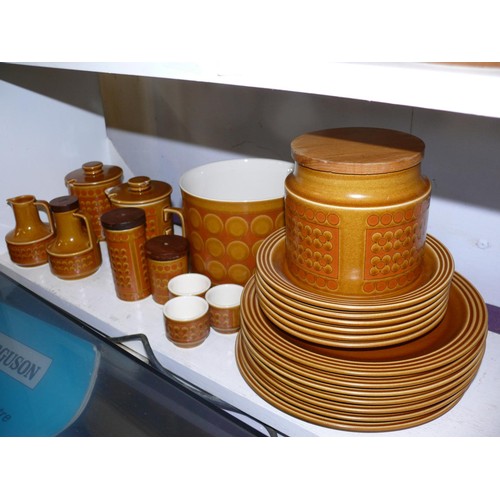 99 - LARGE COLLECTION OF HORNSEA 'SAFFRON' CERAMIC TABLEWARE COFFEE SET, PLATES, CANNISTERS ETC