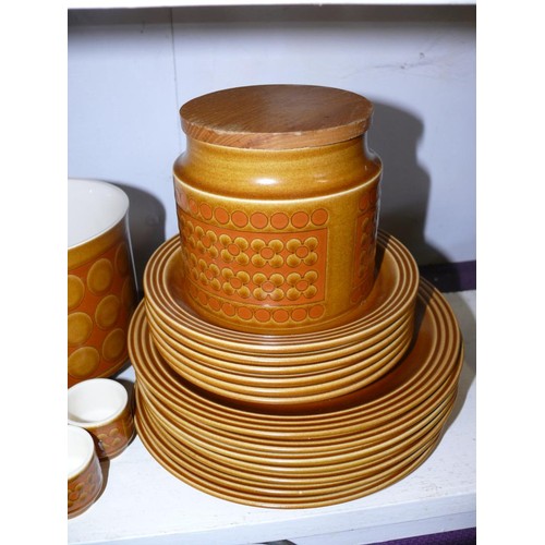 99 - LARGE COLLECTION OF HORNSEA 'SAFFRON' CERAMIC TABLEWARE COFFEE SET, PLATES, CANNISTERS ETC