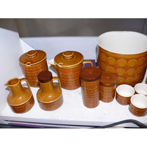 99 - LARGE COLLECTION OF HORNSEA 'SAFFRON' CERAMIC TABLEWARE COFFEE SET, PLATES, CANNISTERS ETC