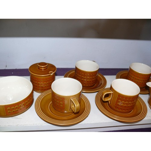 99 - LARGE COLLECTION OF HORNSEA 'SAFFRON' CERAMIC TABLEWARE COFFEE SET, PLATES, CANNISTERS ETC