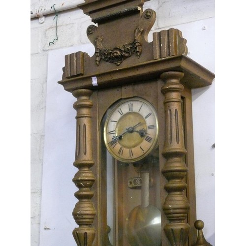 159A - VICTORIAN GOLD PAINTED ORNATE WALL CLOCK WITH KEY AND PENDULUM