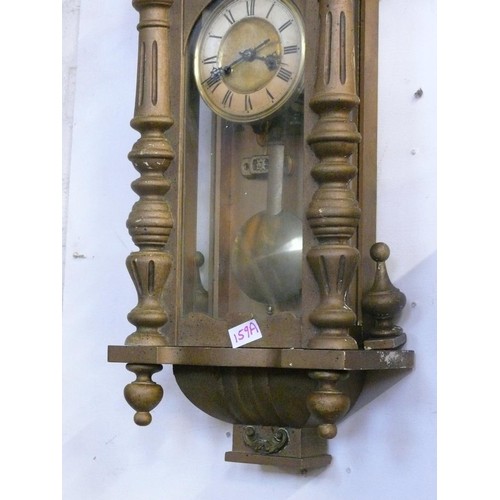 159A - VICTORIAN GOLD PAINTED ORNATE WALL CLOCK WITH KEY AND PENDULUM