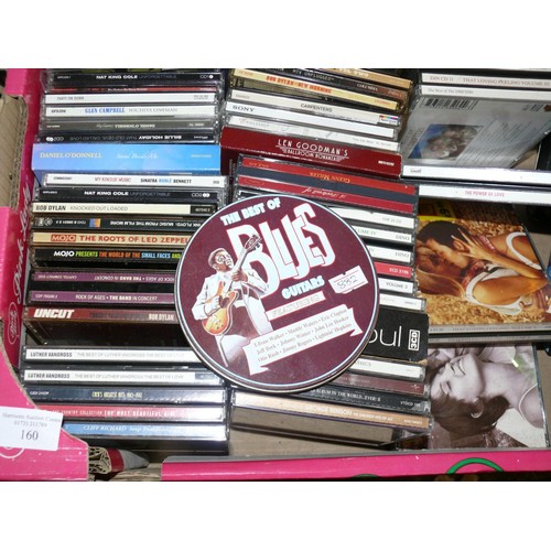 160 - BOX OF CD'S AND DVD'S TO INCLUDE BOB DYLAN, THE BEATLES, ELTON JOHN, LED ZEPPELIN, ADELE, DOWNTON AB... 